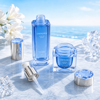Ensemble de flacons cosmétiques de luxe vides en acrylique créatif de 30 ml/50 ml/100 ml, bleus, avec pompe à lotion, pour soins de la peau, sérigraphiés