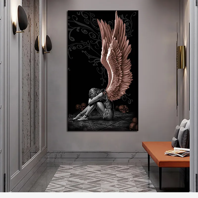 Картина на холсте с ангелами и демонами, без рамки, серый персонаж, плакат и принты, Настенная картина для гостиной, украшение для дома