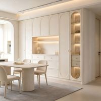 Aparadores Modernos de Lujo Extensibles y Ajustables con Puertas de Vidrio Multifuncionales de Roble Macizo Blanco para Comedor de Estilo Europeo