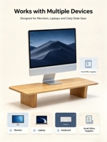 Support d'écran en bambou, étagère de bureau naturelle, compatible avec moniteur, ordinateur portable, imprimante et haut-parleurs pour petits bureaux