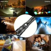 Senter LED Daya Tinggi USB Isi Ulang dengan Baterai Terpasang, Senter Super Terang untuk Darurat Luar Ruangan dan Berkemah