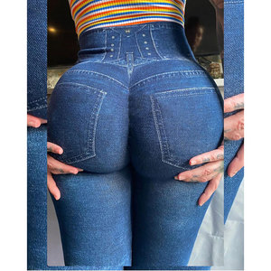 Leggings sans couture en denim scrunch <span class=keywords><strong>jegging</strong></span> nouveau pantalon coupe incurvée couche de taches femmes taille haute personnalisé Jean de détresse parfait - Product Image 1