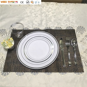 Ensemble de vaisselle <span class=keywords><strong>jetable</strong></span> en plastique argenté élégant de 600 pièces pour les fêtes et les restaurants, gobelets de 9 oz, couverts, assiettes - Product Image 5