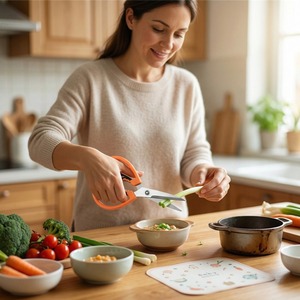 Stainless Steel <b>Kitchen</b> <b>Scissors</b> Orange Black Straight Head Multi Functional For Home Use - Product Image 2