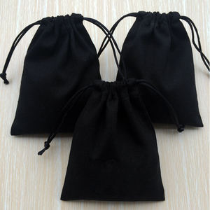 Pochette écologique sur mesure avec impression de logo, sac en coton noir réutilisable à cordon pour emballer des bagues et des bijoux - Product Image 4