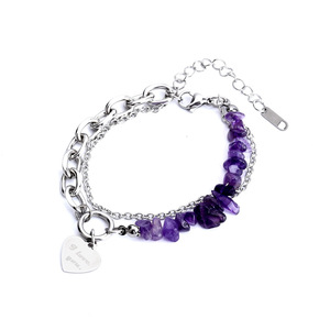 Pulsera de Cadena con Diseño Exclusivo y Eslabones de Grava Morada, Chapada en Plata de Acero de Titanio, Unisex, Joyería Sencilla, Popular 2026 - Product Image 6