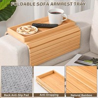 Bandeja Plegable para Sofá de Bambú, Mesa para Apoyabrazos de Sofá, Diseño Anticaídas, Contenedor de Alimentos de un Solo Nivel, Portavasos para Aperitivos y Bebidas