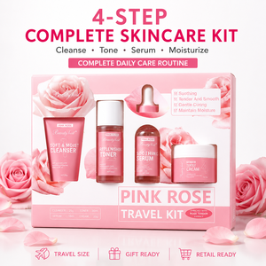 Tonique coréen hydratant et éclaircissant pour le visage, marque privée, coffret de voyage soin de la peau à la rose, pour tous les types de peau - Product Image 1