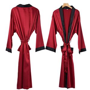 Robes Kimono en Soie Satinée Grande Taille à Manches Longues, Longueur Mollet, Couleur Unie, Col en V, Robe de Soirée SPA, Vêtement de Nuit Personnalisé - Product Image 3
