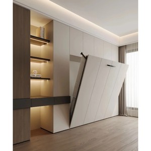 Estantería de pared oculta multifuncional, armario de cama Murphy, librería giratoria para una utilización óptima del espacio, cama Murphy de tamaño King - Product Image 1