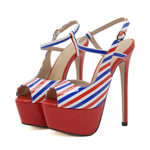 Nuovi Sandali da Donna <span class=keywords><strong>con</strong></span> <span class=keywords><strong>Tacco</strong></span> Alto e Ultra Alto, Impermeabili, <span class=keywords><strong>con</strong></span> Plateau, a Righe <span class=keywords><strong>Rosse</strong></span> e Blu Lucide, <span class=keywords><strong>Scarpe</strong></span> da Discoteca - Product Image 3