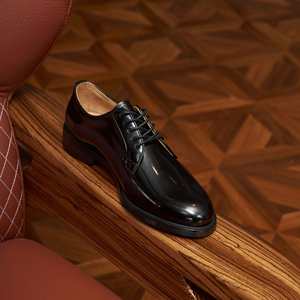 Men's European-Style Business Formal Square Toe Lace-Up Shoes Polished Open-<b>Edge</b> Bead Derby Shoes Valentina Leather Upper - Product Image 2