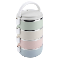Boîte à lunch isotherme pliable en acier inoxydable avec couvercle en plastique pour enfants, étudiants et adultes -> Boîte à lunch écologique à 3 niveaux