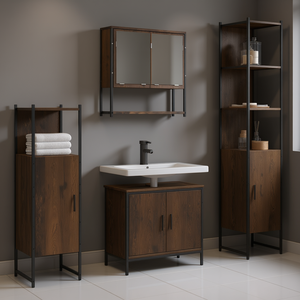 Ensemble de meubles de salle de bain en chêne fumé, 4 pièces, meuble moderne en bois, unité de rangement pour lavabo, pour salle de bain - Product Image 2