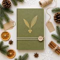 Carnet personnalisé de Noël avec couverture en pulpe moulée A5 motif brindilles d'olivier dorées, 80 feuilles, cadeau d'entreprise