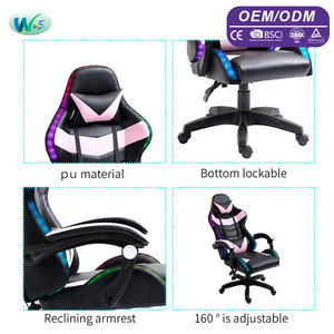 Großhandel Anpassbare Große <span class=keywords><strong>Gaming</strong></span>-Stühle Rosa PU-Leder <span class=keywords><strong>Gaming</strong></span>-Stuhl mit LED RGB-Beleuchtung WS8473 - Product Image 2