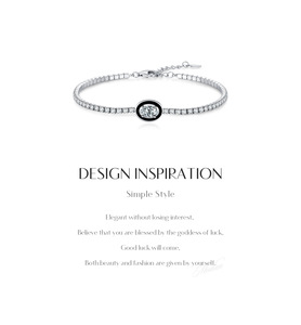 S925 Sterling <b>Silver</b> Black Border Oval Stone Tennis Chain <b>Bracelet</b> 2026 Exquisite Luxury <b>Adjustable</b> Thin Women Wrist Jewelry - Product Image 6