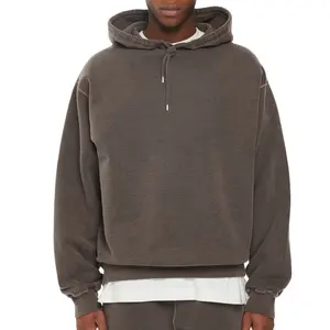 oversized hoodie men's cotton vintage washed streetwear pullover blank drop shoulder custom logo hoodies men hooded sweatshirts