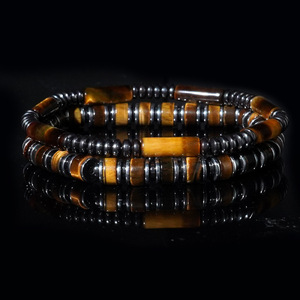 Bracciali Elastici da Uomo in Pietra Naturale all'Ingrosso: Occhio di Tigre e Ematite Stile Bohemien (Set da 2 Pezzi) - Product Image 2