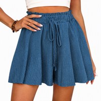 Pantalon décontracté d'été pour femme, coupe ample, longueur au-dessus du genou, avec col à revers et ceinture à nouer, personnalisation ODM en gros