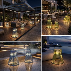 Lámpara de jardín de ratán con asa, color verde azulado natural, con carga solar y USB, para exteriores, marca Sigarten. - Product Image 3