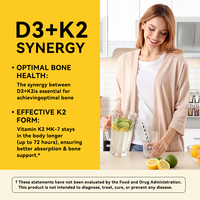Dismok – Gélules végétaliennes de Vitamine D3 + K2 MK7 1000 UI – Complément alimentaire pour la santé osseuse et l'énergie – Approvisionnement direct usine – 60 gélules