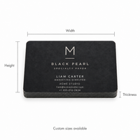 Cartes de visite personnalisées en papier nacré noir avec logo hexagonal en feuille d'or, couleur anthracite profond, de luxe, de qualité supérieure, design élégant
