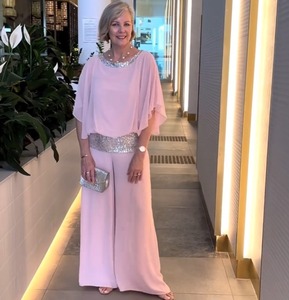 Vente chaude nouvelle Europe-amérique pur costume col rond paillettes patché-couleur pantalon large femmes costume - Product Image 4