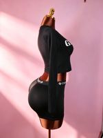 Ensemble 2 pièces sexy pour femme avec haut court en maille à manches longues imprimé lettres et short cycliste, tenue de sport décontractée et loungewear