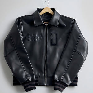 Chaqueta Universitaria de Cuero PU con Cremallera y Parches de Chenilla Bordados Personalizados de Alta Calidad para Hombre - Product Image 1