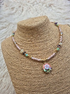 Oil Drip Charm Natural Stone <b>Beads</b> Glass Crystal <b>Beads</b> <b>Necklace</b> for Women 18k Gold Plated Monet Garden Retro Oil Drip Choker - Product Image 1