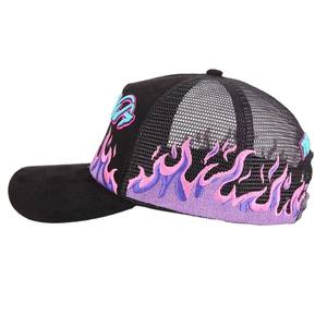 कस्टम y2k स्ट्रीटवियर आग लौ कढ़ाई ट्राकर हैट मेष बैक स्नैपबैक कैप - Product Image 3