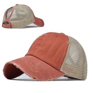 Classic Plain Outdoor Mesh <b>Hats</b> Tide Washed Baseball Cap Horsetail <b>Hat</b> Curved Brim Mesh Cap Outdoor Sports Visor Z0028-1 - Product Image 2