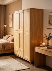 Scandinavian Wooden <b>Wardrobe</b> Shaker Doors Hinged Solid Wood Freestanding Modern Bedroom Furniture 1 Drawer - Product Image 5