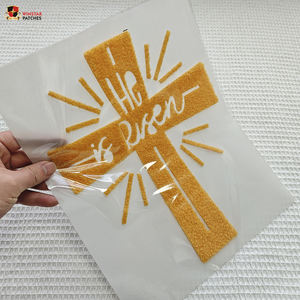 Nouveauté 2026 : Grandes croix de Pâques personnalisées Jésus en chenille moelleuse, découpées au laser, thermocollantes, pour vêtements et t-shirts (vente en gros) - Product Image 1