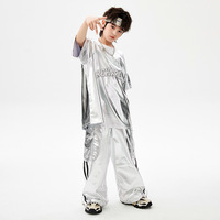 Costume de danse hip-hop pour enfants, garçons et filles, ensemble de survêtement ample argenté, tenue de scène pour jazz et cheerleading, OEM&ODM