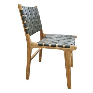 Modern Woven Leather <b>Garden</b> <b>Chair</b> With Tapered Wood Legs Outdoor Furniture Minimalist Design Durable Green Seat And Back - Product Image 3