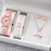 Montre-bracelet à quartz Y263 avec bracelet en PU, motif papillon, lot de cinq bijoux, montre femme, Reloj pour femmes