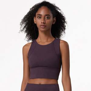 Soutien-gorge de sport à col <span class=keywords><strong>haut</strong></span> avec logo personnalisé pour femmes Débardeur de fitness respirant de grande taille pour la course et le yoga Position du logo avant antichoc - Product Image 4