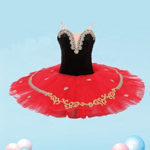 Tutú de <span class=keywords><strong>Ballet</strong></span> clásico para niñas, poliéster rojo/Rayón en relieve, tamaño personalizado, ropa de rendimiento profesional - Product Image 4