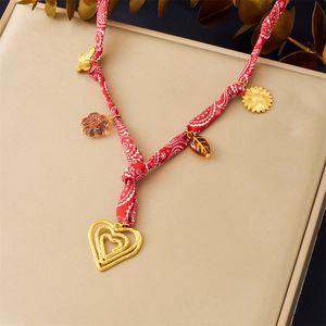 European American Floral Fabric Knot Necklace Gold Plated Heart Sunflower Pendant Clavicle Chain Party Jewelry - Product Image 1