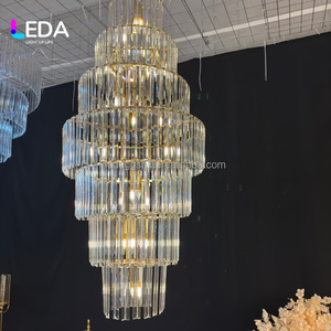 LEDA Luxury Multi Layer Hanging Iron Rod Chandelier Gold Frame Customizable Color Ceiling Pendant <b>Light</b> for Event Banquet Hall - Product Image 1