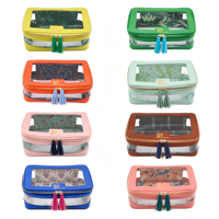 Sac de rangement pour tuiles de Mahjong américain, avec fermeture éclair à pompon, en PVC transparent, coloré, clair, durable et pratique pour le divertissement
