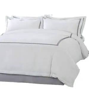 LINENPRO-juego de sábanas de algodón satinado blanco para hotel, juego de sábanas de lujo para hotel, fundas de edredón bordadas, tamaño completo