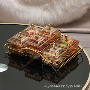 Fruit Platter With Lid 6 Compartment Round Glass Storage Tray For Snacks And Dried Fruits Home <b>Kitchen</b> Use - Product Image 3