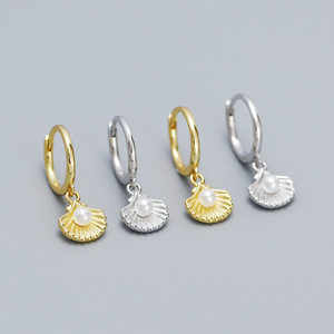 Gioielli di moda 925 in argento Sterling placcato in oro bianco vera acqua dolce con conchiglia di perle pendenti orecchini donna - Product Image 1
