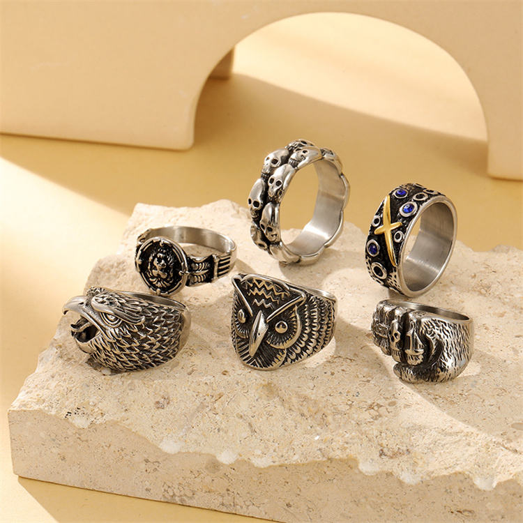 Trend Jewelry Vintage Finger Ring Daitny Stainless Steel Eagle Skull Ring
