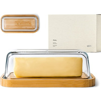 Plateau à beurre personnalisable en bois naturel/bambou avec couvercle en verre transparent