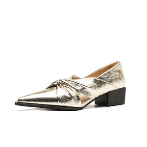 Escarpins à bout pointu avec bride en X et talon carré, style rétro, pour femme, en cuir véritable léger, couleur unie, avec nœud décoratif 635-9 - Product Image 5