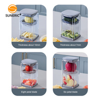 Handmatige multifunctionele keukenhulpjesset van kunststof met opbergmogelijkheid, voor het snijden van chips, uien, fruit en groenten.